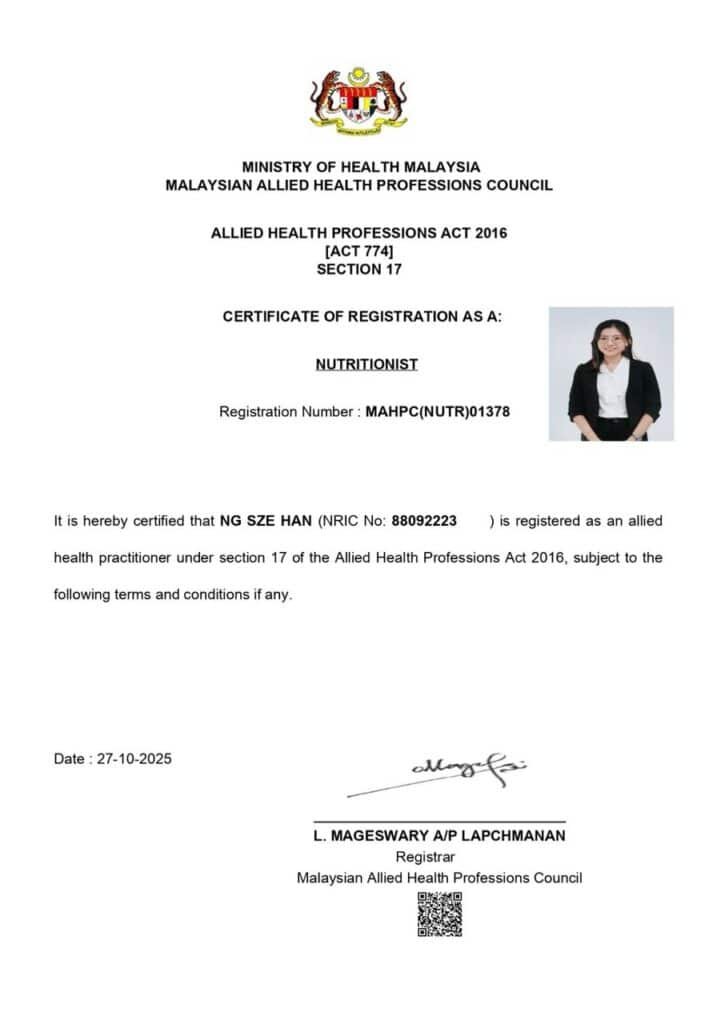 Dr Julie Ng 执照认证